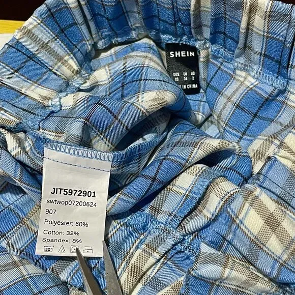 Blue Plaid Pull On Casual Pant XS - Picture 7 of 9